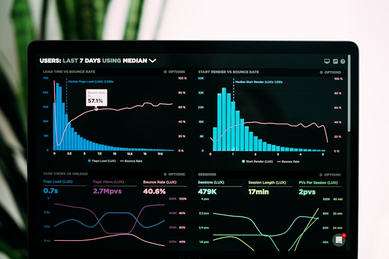 grafik performa analytics di layar laptop
